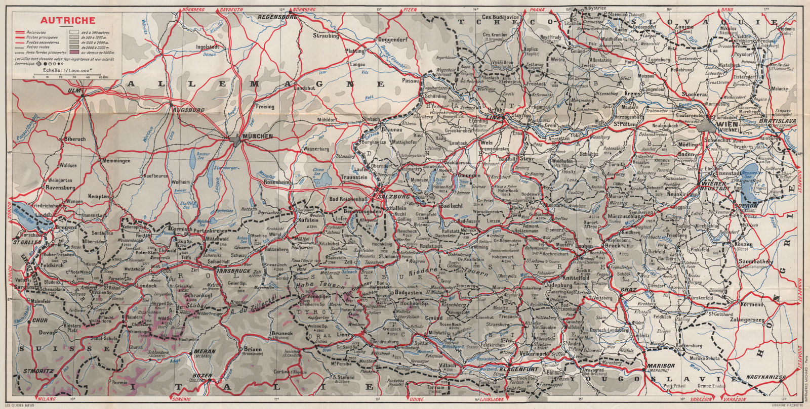 AUSTRIA roads. Autriche. Österreich 1954 old vintage map plan chart